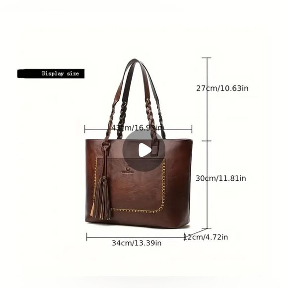 Vintage Tassel Tote Bag, Large Capacity Braided Shoulder Strap Bag - Picture 10 of 12